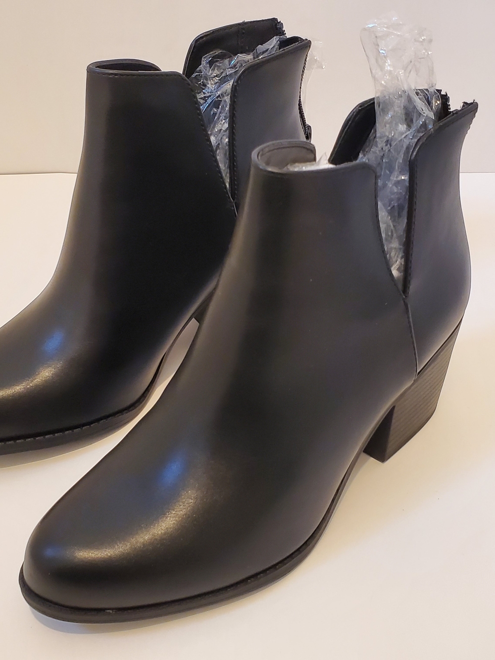 Soda Black Faux Leather Ankle Booties with Block Heel